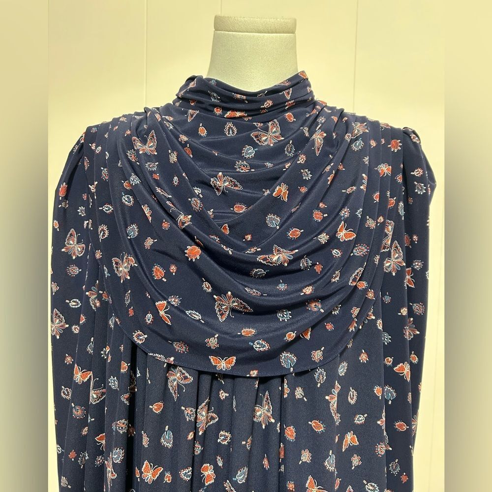 Vintage Chez California design by Tandy navy butterfly pattern dress